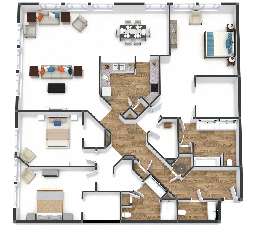 Floor plan for 3 beds, 2.5 baths, 2243 sqft